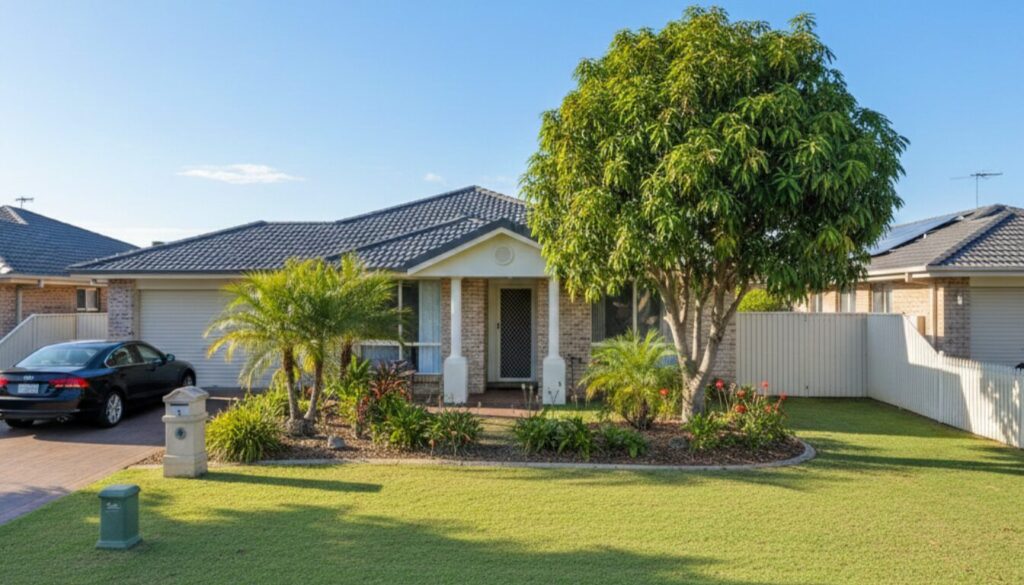 Modern brick house with garden and driveway