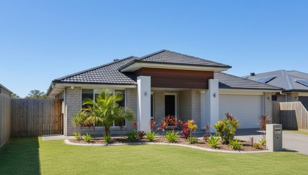 Modern Australian house with lawn and solar panels.