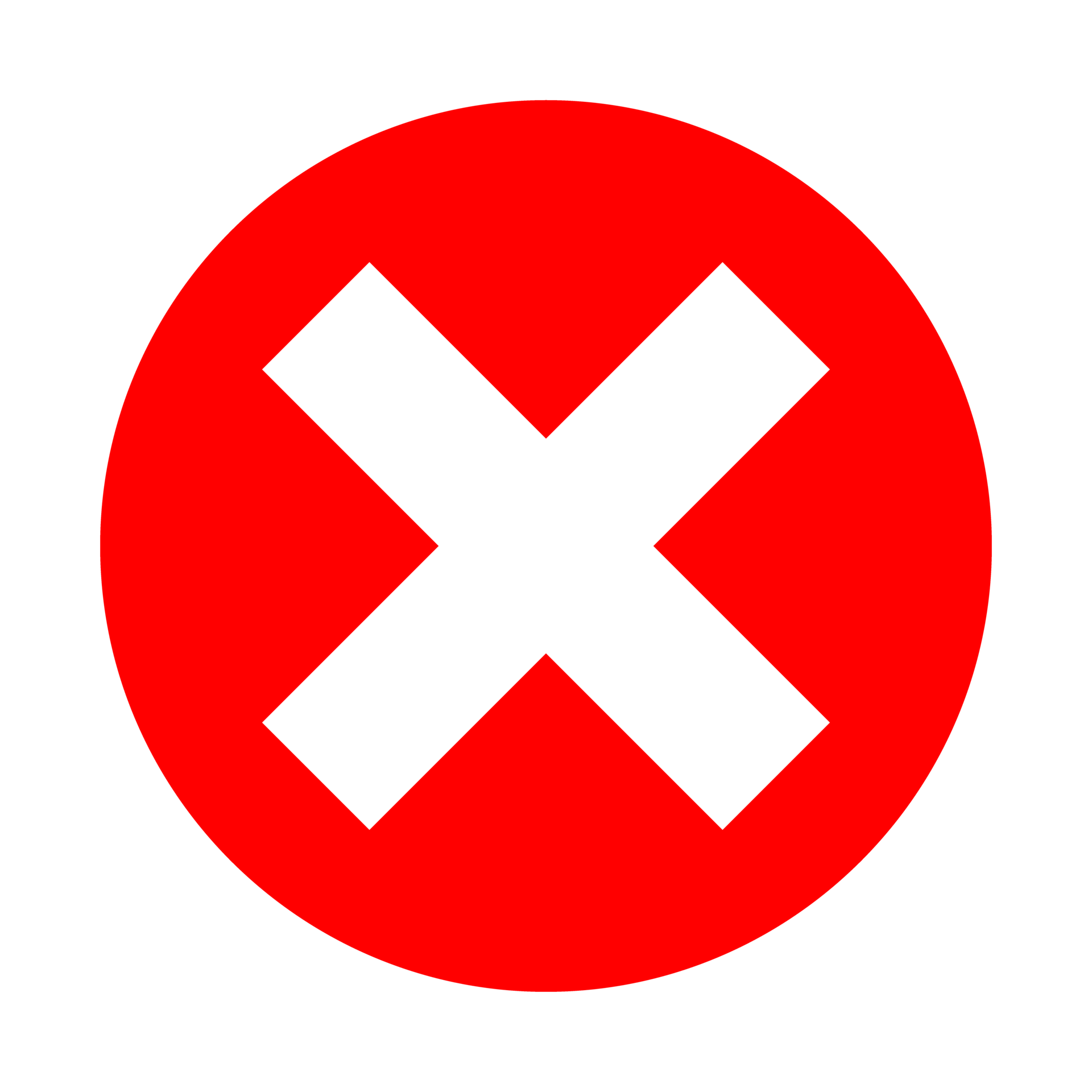 Red circle with white cross mark.